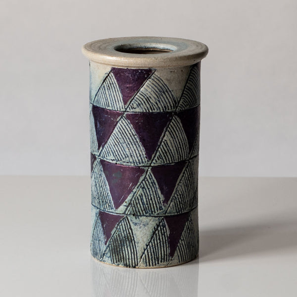 Lisa Larson for Gustavsberg, Sweden, unique stoneware vase with black and white pattern L3436