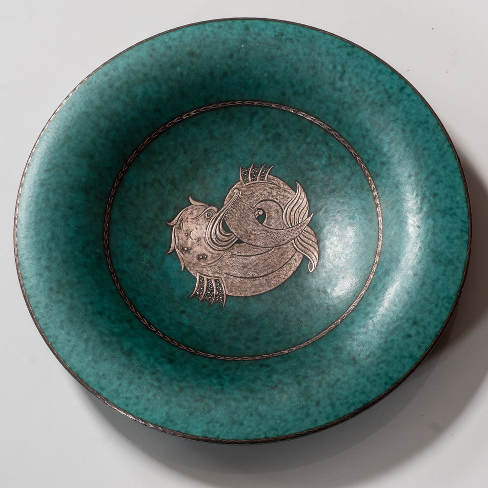 Wilhelm Kage for Gustavsberg, Sweden, "Argenta" charger with sea serpent J1203