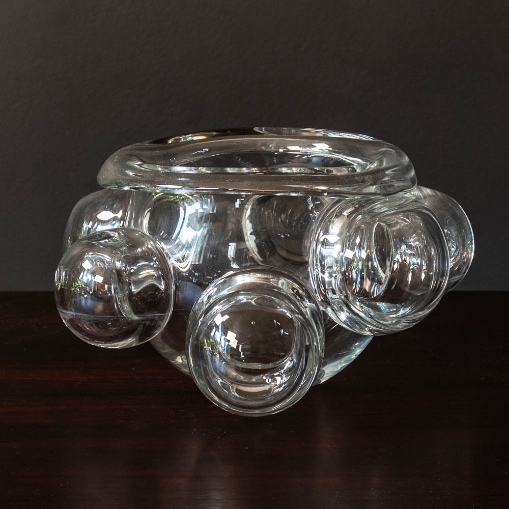 Per Lutken for Holmegaard, Denmark, unique clear glass vessel with round protrusions J1465