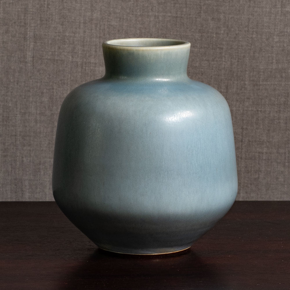 Berndt Friberg for Gustavsberg, Sweden, stoneware vase with pale blue gray haresfur glaze M5565