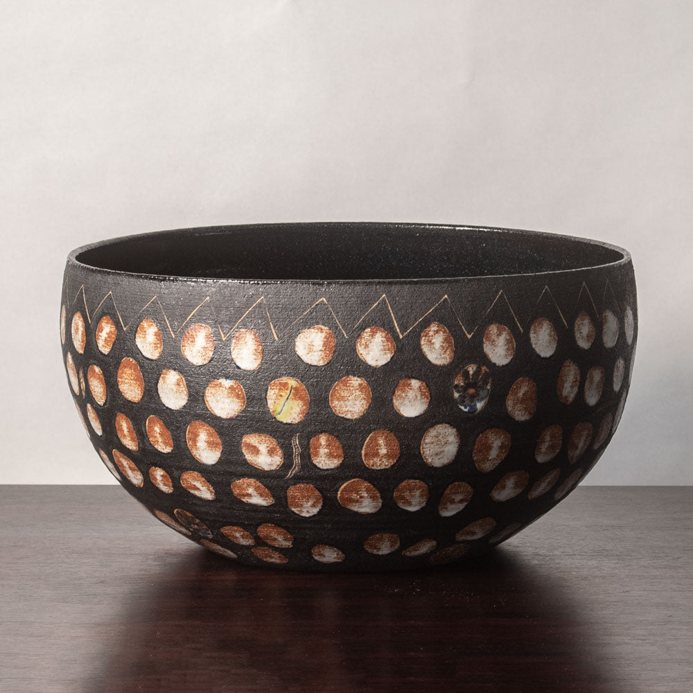 Eva Bengtsson, Sweden, unique large stoneware bowl with dot pattern J1478
