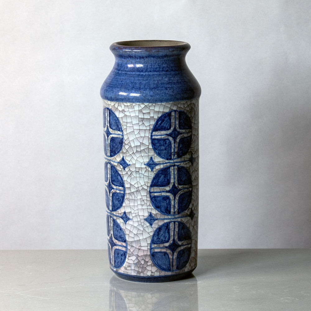 Marianne Starck for Michael Andersen and Sons stoneware vase with gray and blue patterned glaze J1345