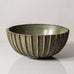 Arne Bang, Denmark, large ribbed stoneware bowl with green and brown crystalline glaze L3068