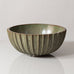 Arne Bang, Denmark, large ribbed stoneware bowl with green and brown crystalline glaze L3068