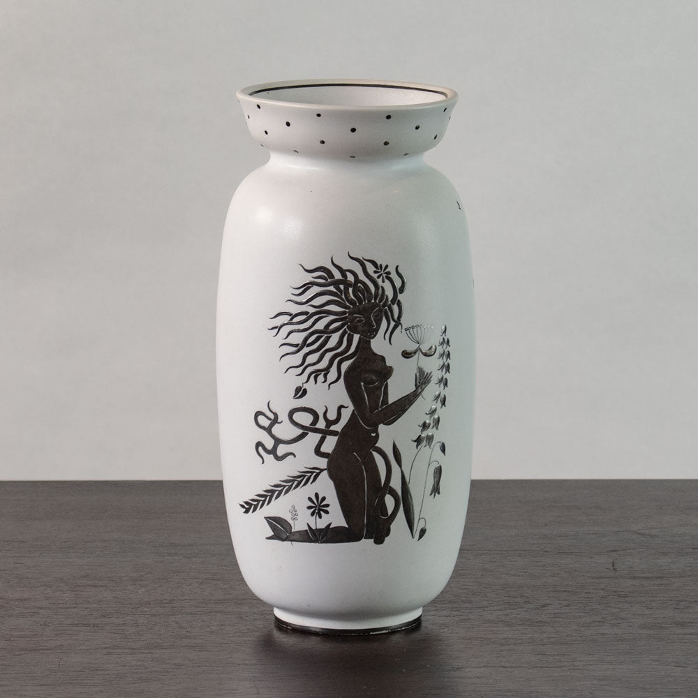 Stig Lindberg for Gustavsberg "Grazia" vase with matte white glaze and applied silver decoration H1657