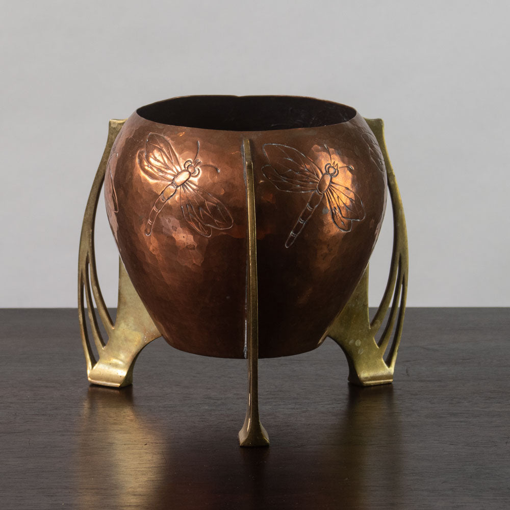 WMF Ikora, Germany, art nouveau copper and brass vase J1525 - Freeforms