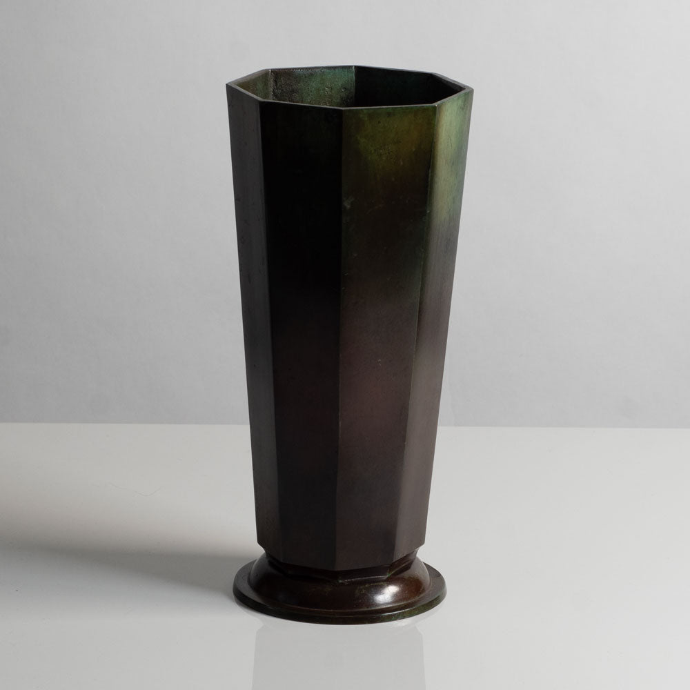Just Andersen for GAB, Sweden, tall octagonal bronze vase, 1930s M5627