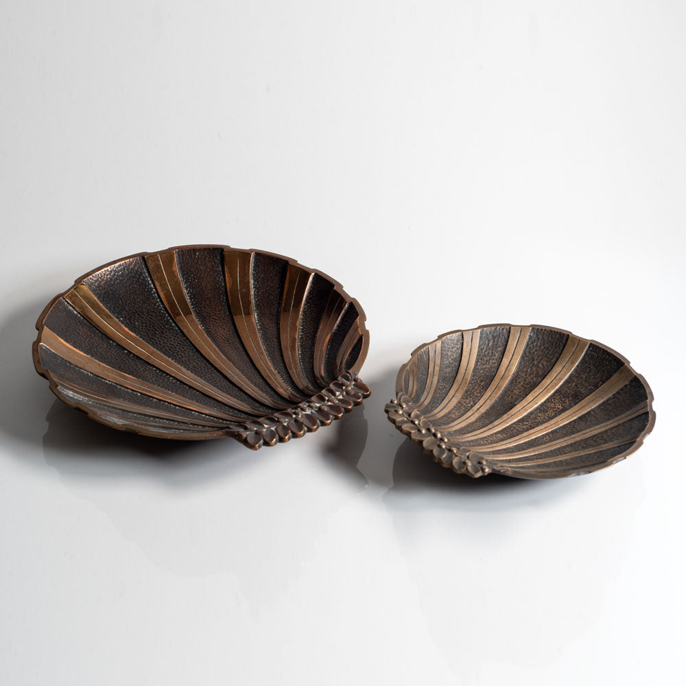 Two bronze scallop bowls by Niels Dam Ravn for Nordisk Malm, Denmark