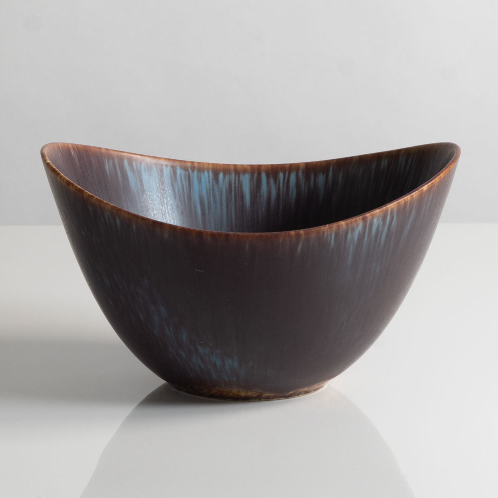 Gunnar Nylund for Rorstrand, Sweden, large ceramic elliptical bowl with blue and brown glaze K2037