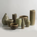 Group of vessels with olive haresfur glaze by Palshus, Denmark.