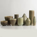 Group of vessels with olive haresfur glaze by Palshus, Denmark.