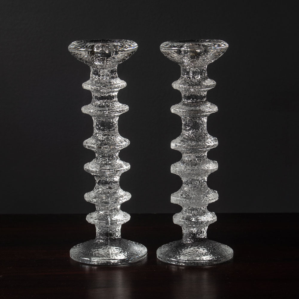 Pair of Glass "Festivo" candlesticks by Timo Sarpaneva for Iittala J1577 and  J1575