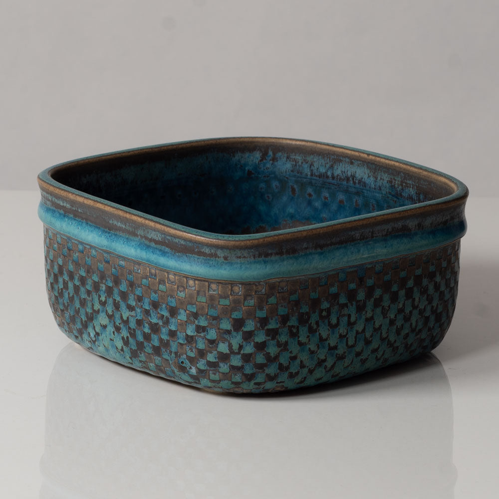 Stig Lindberg for Gustavsberg, Sweden, unique square bowl with with blue glaze K2928