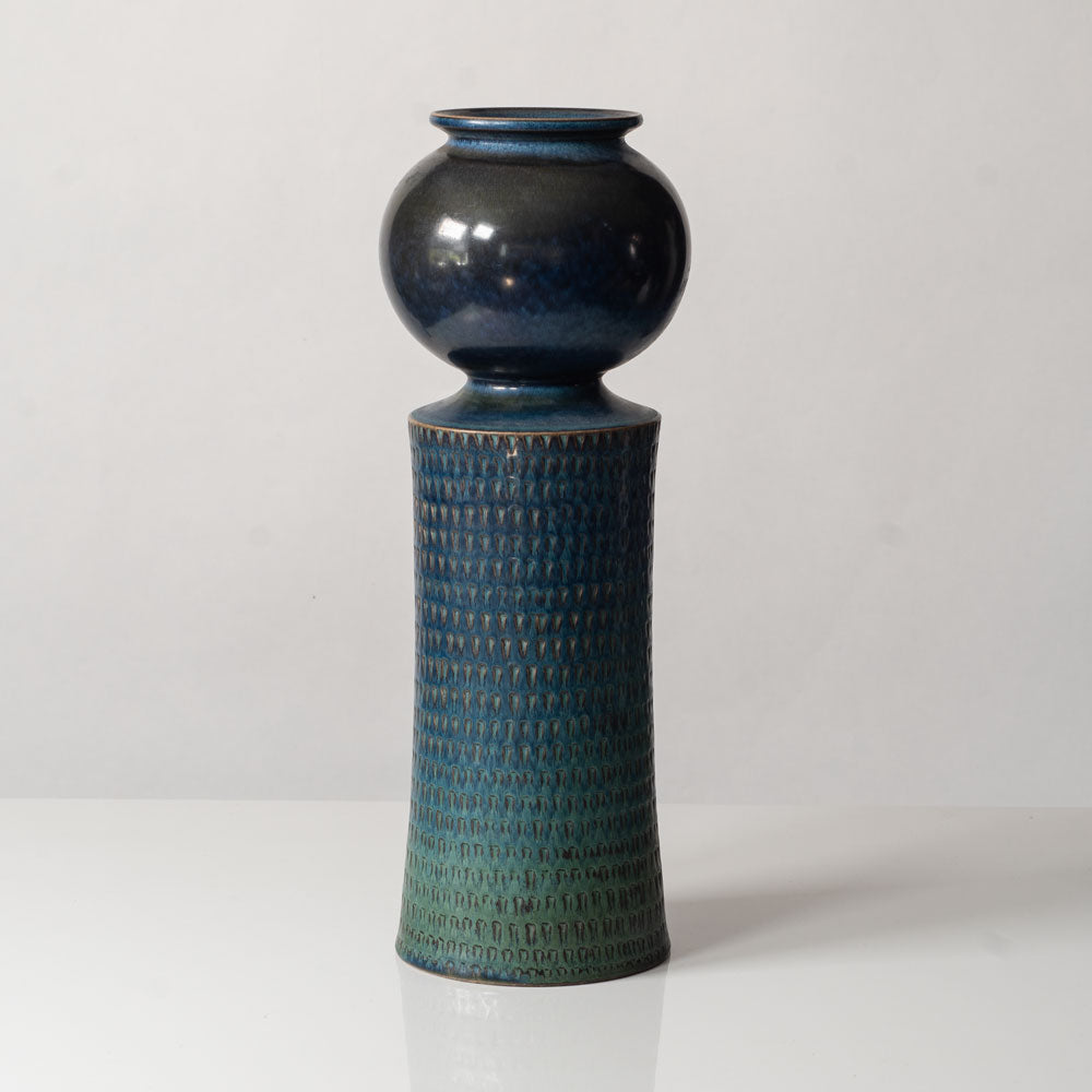 Stig Lindberg for Gustavsberg, Sweden, large unique stoneware vase with with blue glaze L3487