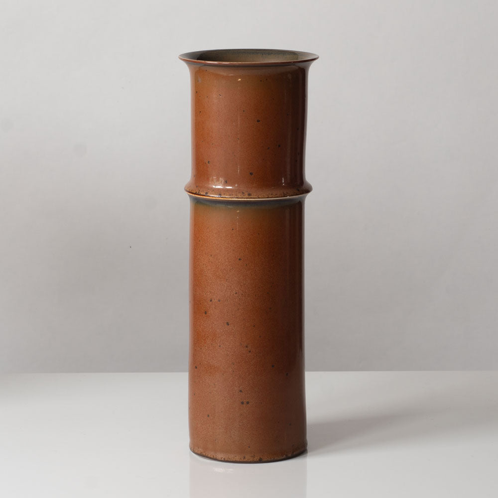 Stig Lindberg for Gustavsberg, Sweden, tall cylindrical vase with with brown glaze K2154