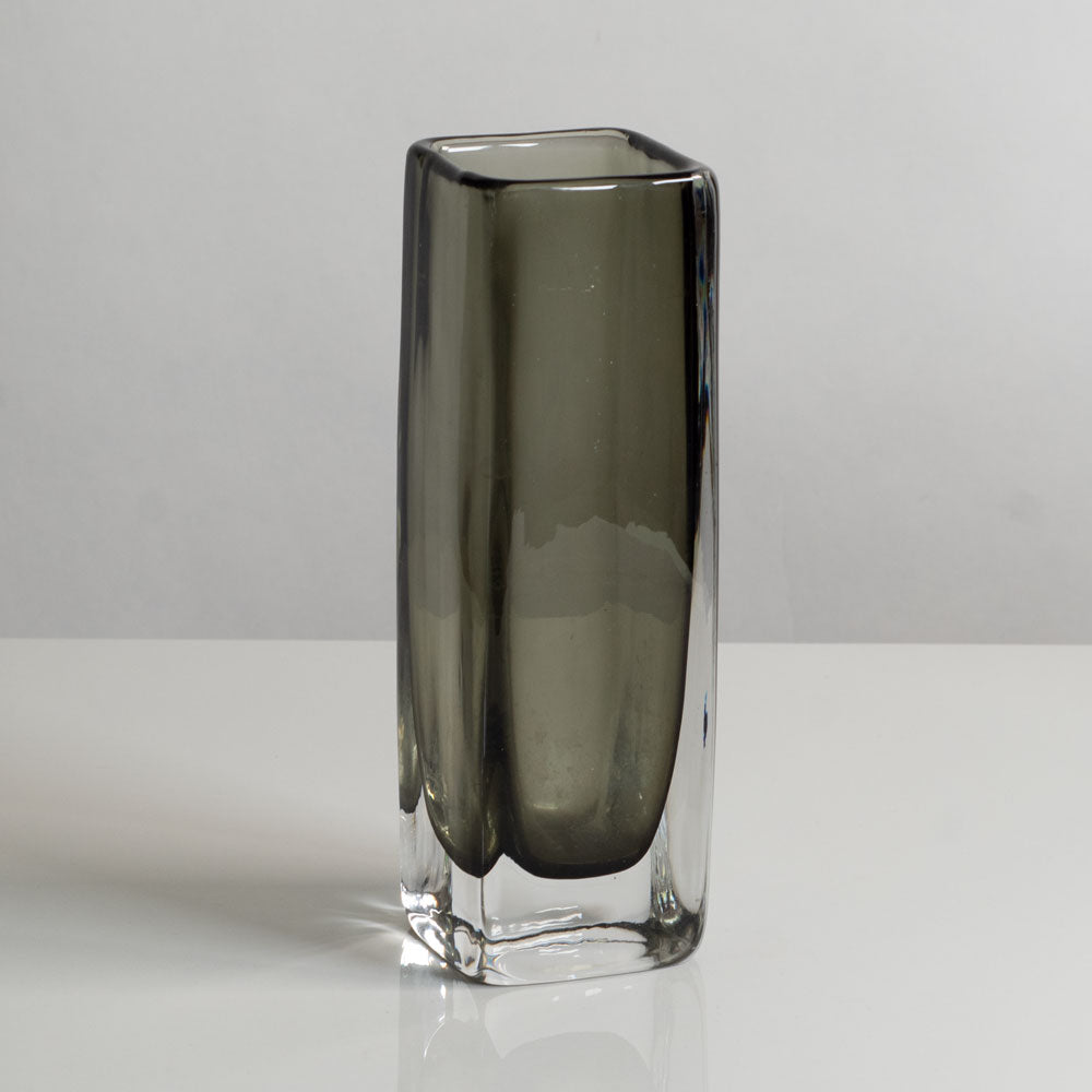 Nils Landberg for Orrefors, Sweden, rectangular gray glass "Sommerso" vase M4212
