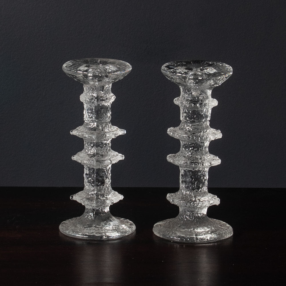 Pair of Glass "Festivo" candlesticks by Timo Sarpaneva for Iittala J1601 and J1600