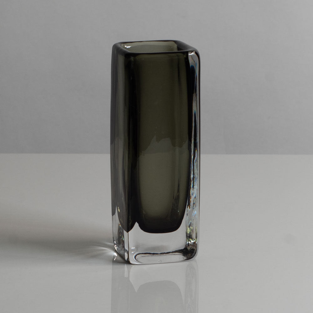 Nils Landberg for Orrefors, Sweden, rectangular gray glass "Sommerso" vase M4213