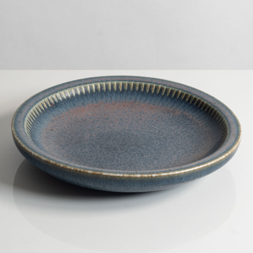 Carl Harry Stålhane for Rörstrand, Sweden, round dish with blue mottled matte glaze M5655