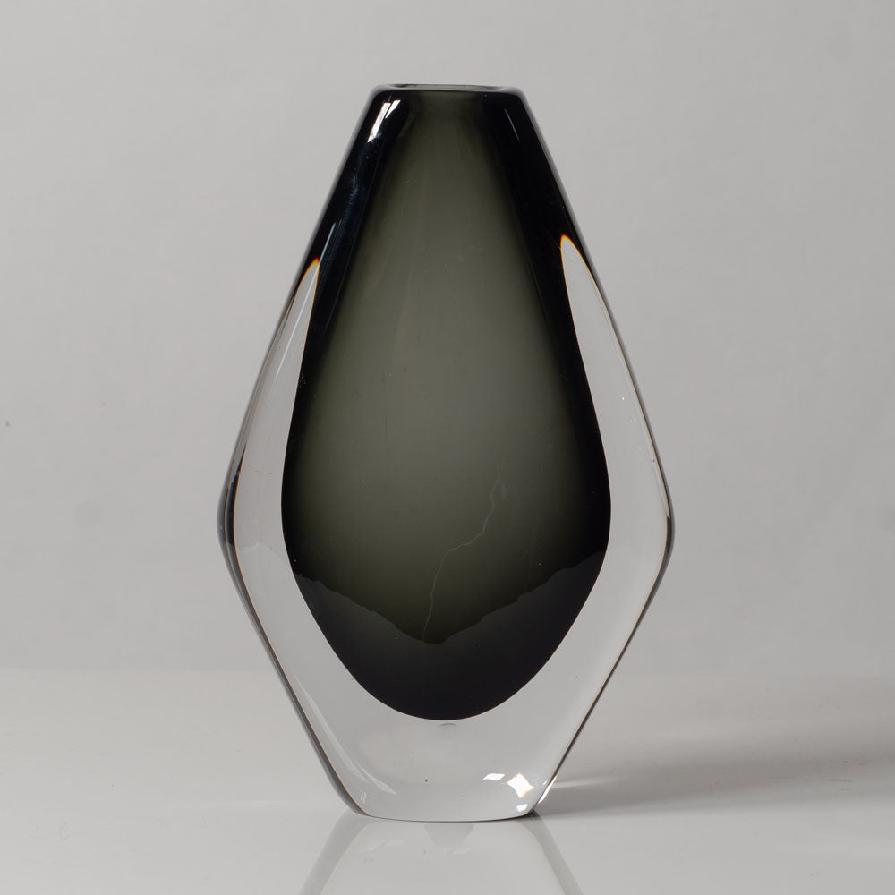 Nils Landberg for Orrefors, Sweden, gray glass diamond shaped "Sommerso" vase L3517