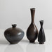 Three vases with blue gray haresfur glaze by Berndt Friberg for Gustavsberg, Sweden