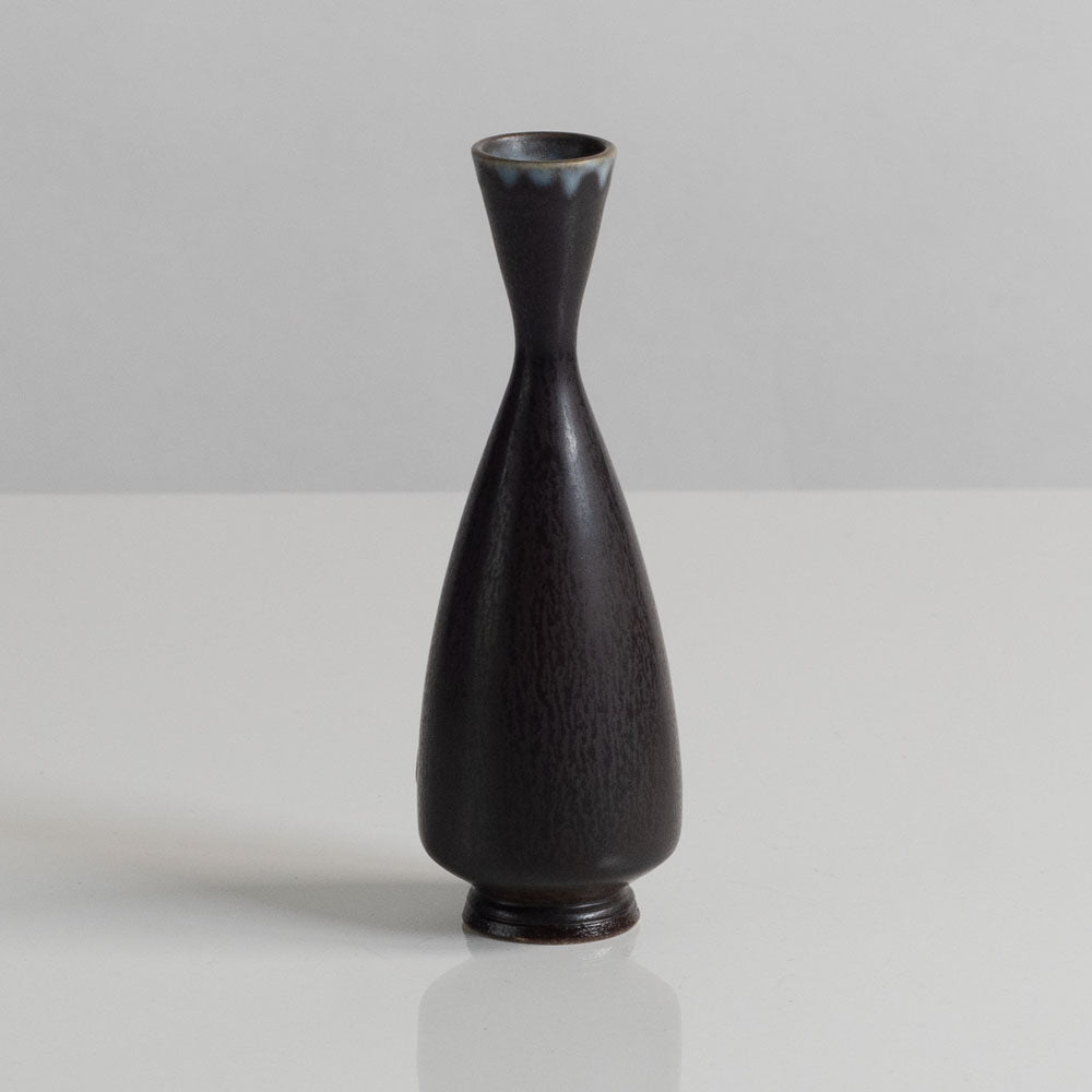 Berndt Friberg for Gustavsberg, Sweden, unique stoneware cabinet vase with dark gray-brown haresfur glaze M5622