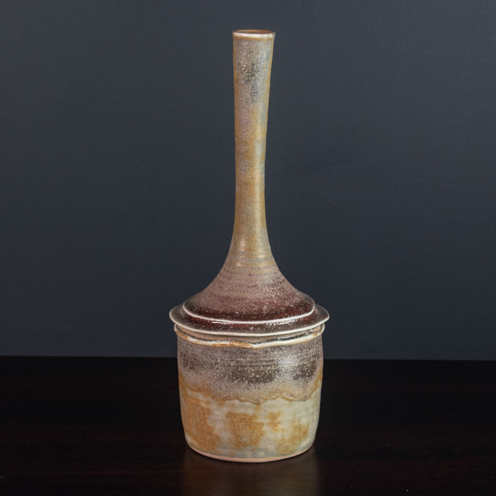 Gorge Hohlt, Germany, unique stoneware bottle vase with oxblood and pale brown glaze J1270