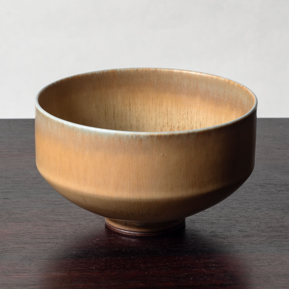 Berndt Friberg for Gustavsberg, Sweden, unique stoneware bowl with yellow ochre haresfur glaze L3583