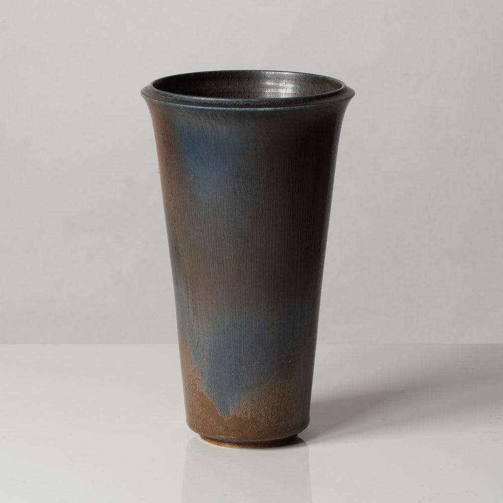 Berndt Friberg for Gustavsberg, Sweden, unique stoneware vase with brown and blue haresfur glaze L3497