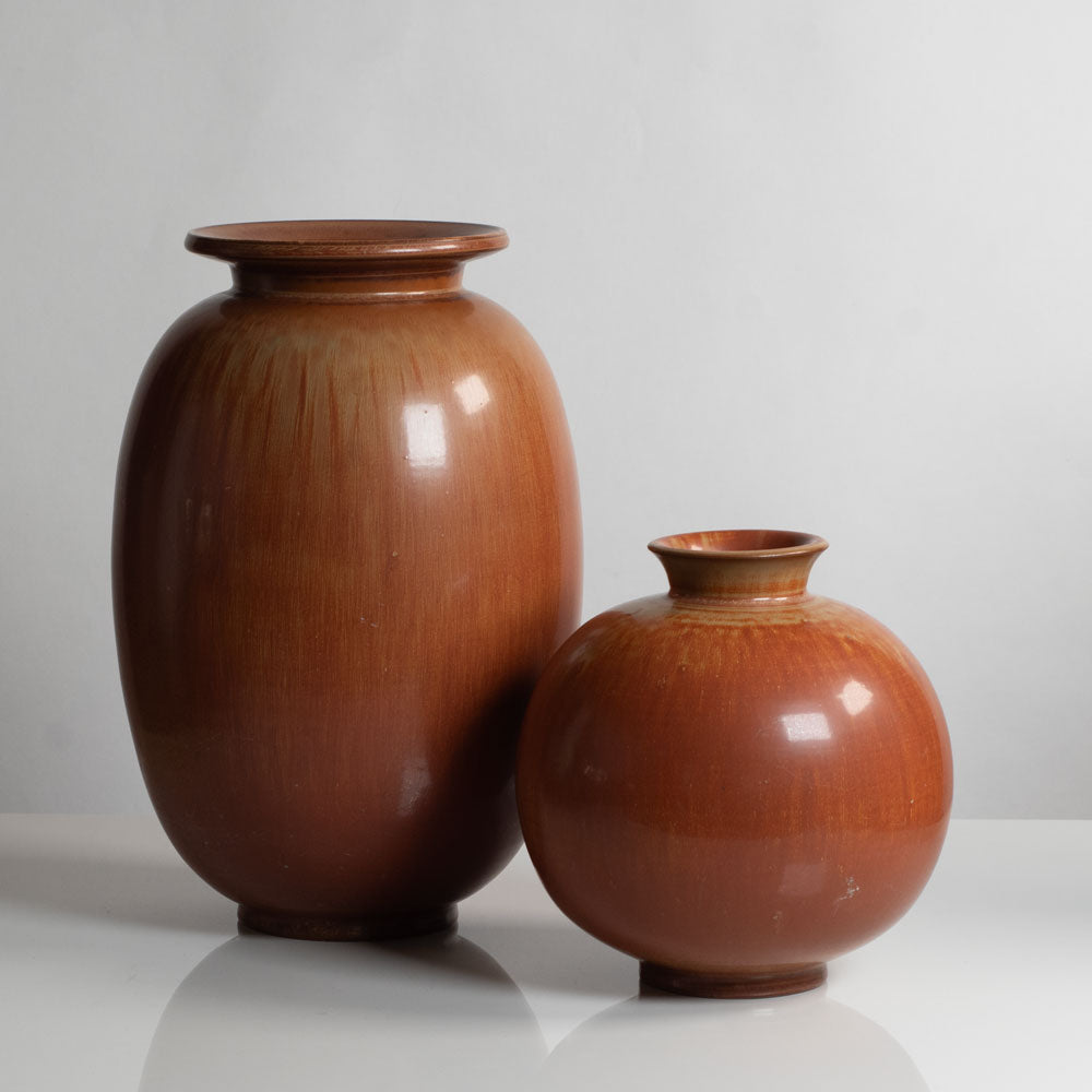 Two vases with reddish brown glaze by Gunnar Nylund for Rörstrand, Sweden