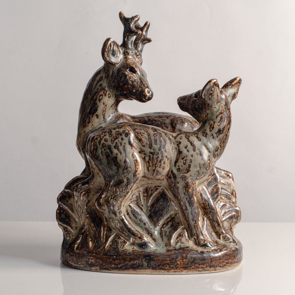 Knud Kyhn for Royal Copenhagen, Denmark, large stoneware figure of a two deer with Sung glaze M5756