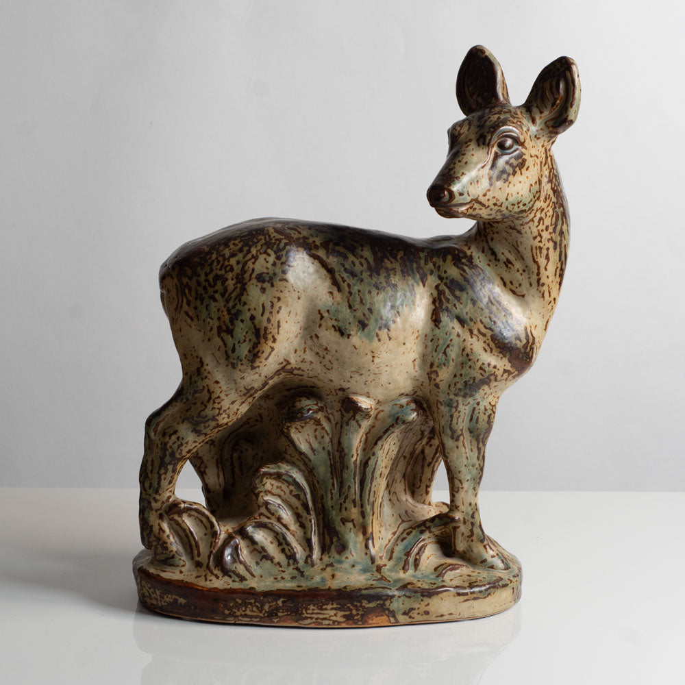 Knud Kyhn for Royal Copenhagen, Denmark, large stoneware figure of a deer with Sung glaze M5755