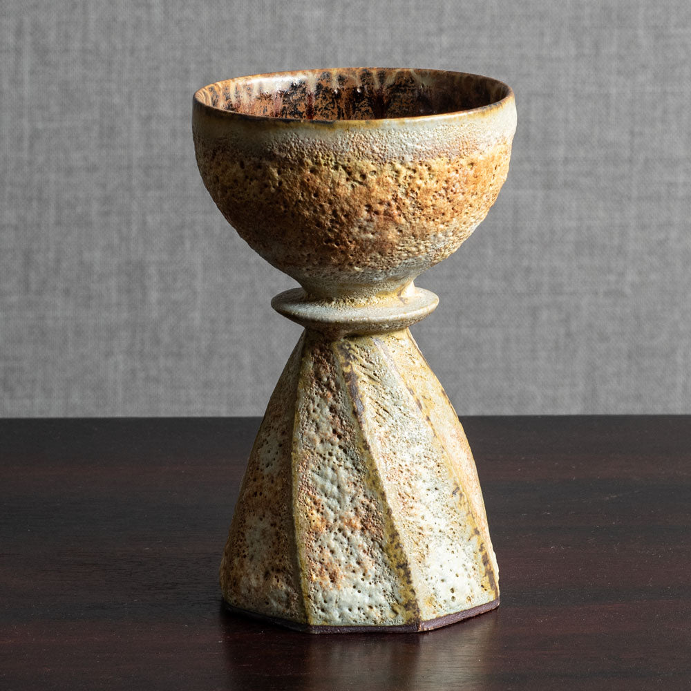 Chris Carter, UK, unique stoneware goblet form with volcanic glaze M4326