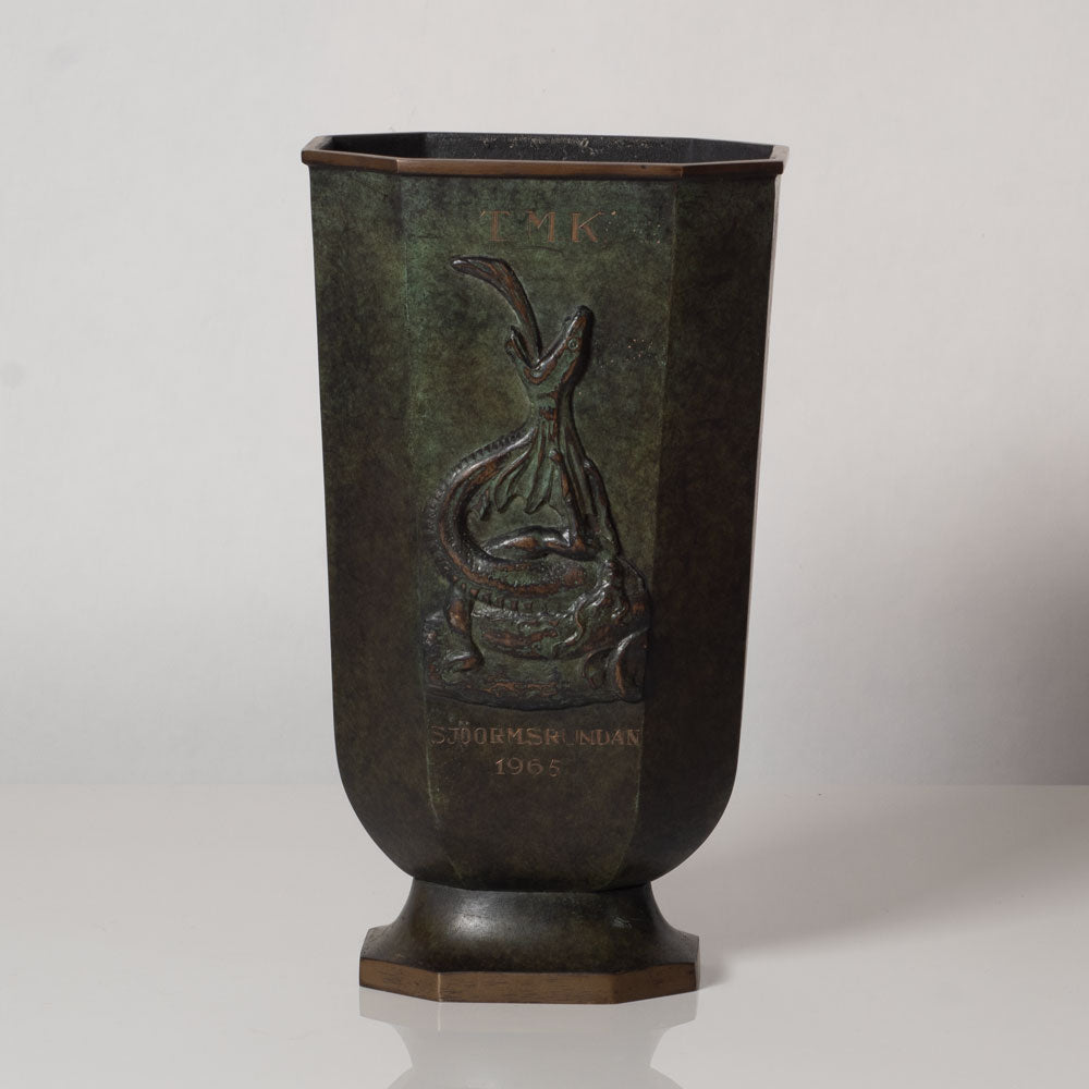 Swedish, bronze vase with dragon in relief and inscription L3028