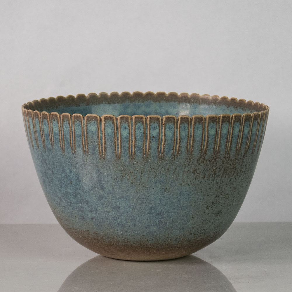 Stig Lindberg for Gustavsberg, Sweden, tall bowl with semi gloss pale blue and brown glaze J1376