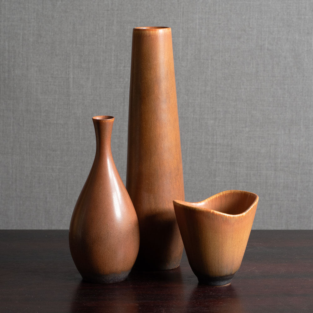 Three reddish brown vases by Carl Harry Stålhane for Rörstrand, Sweden