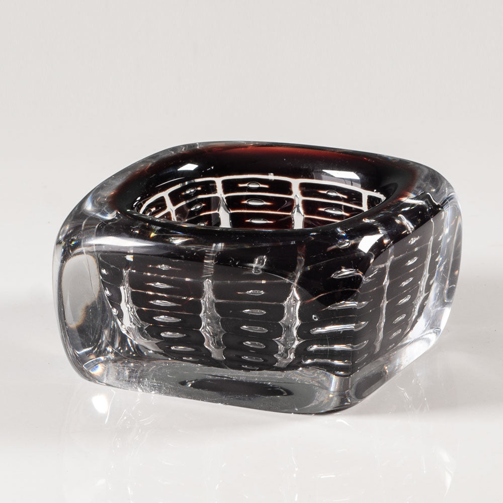 Edvin Öhrström for Orrefors, Sweden, square ariel bowl in red and clear glass L3620