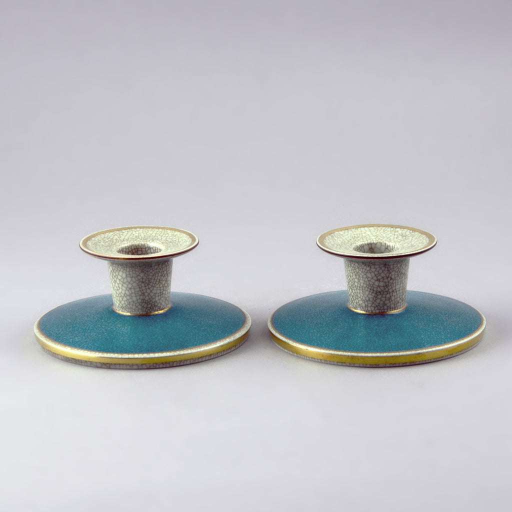 Pair of turquoise and gray candlesticks by Thorkild Olsen for Royal Copenhagen N7600
