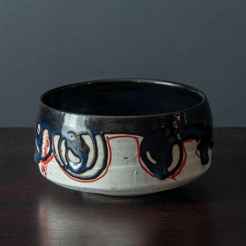 Pierre Dutertre, France, unique earthenware bowl with dripping glossy glaze H1328