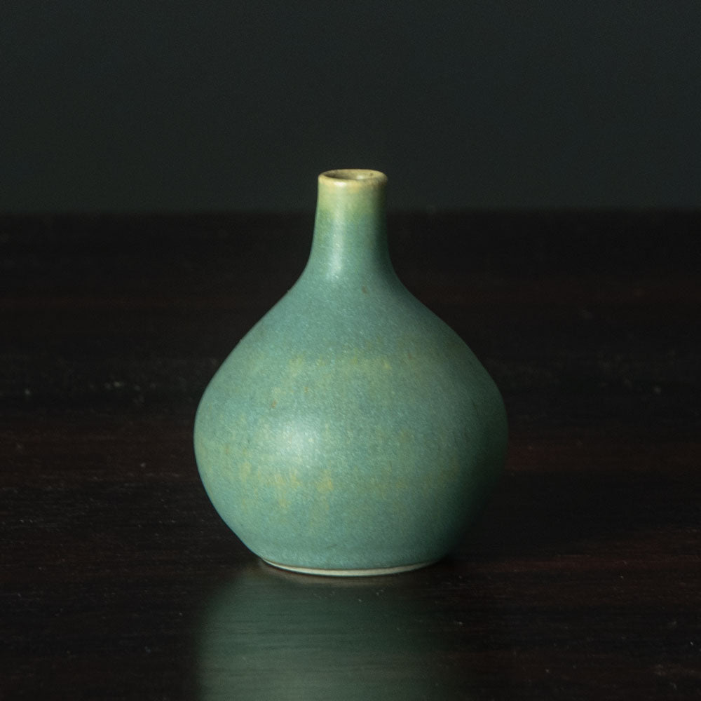 Kai Lindborg for Humlebaek Keramik, Denmark, small vase with blue haresfur glaze 