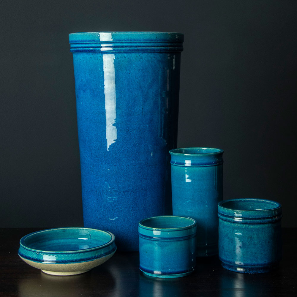 Group of vessels with turquoise glazes by Nils Kähler for Herman A. Kähler Keramik