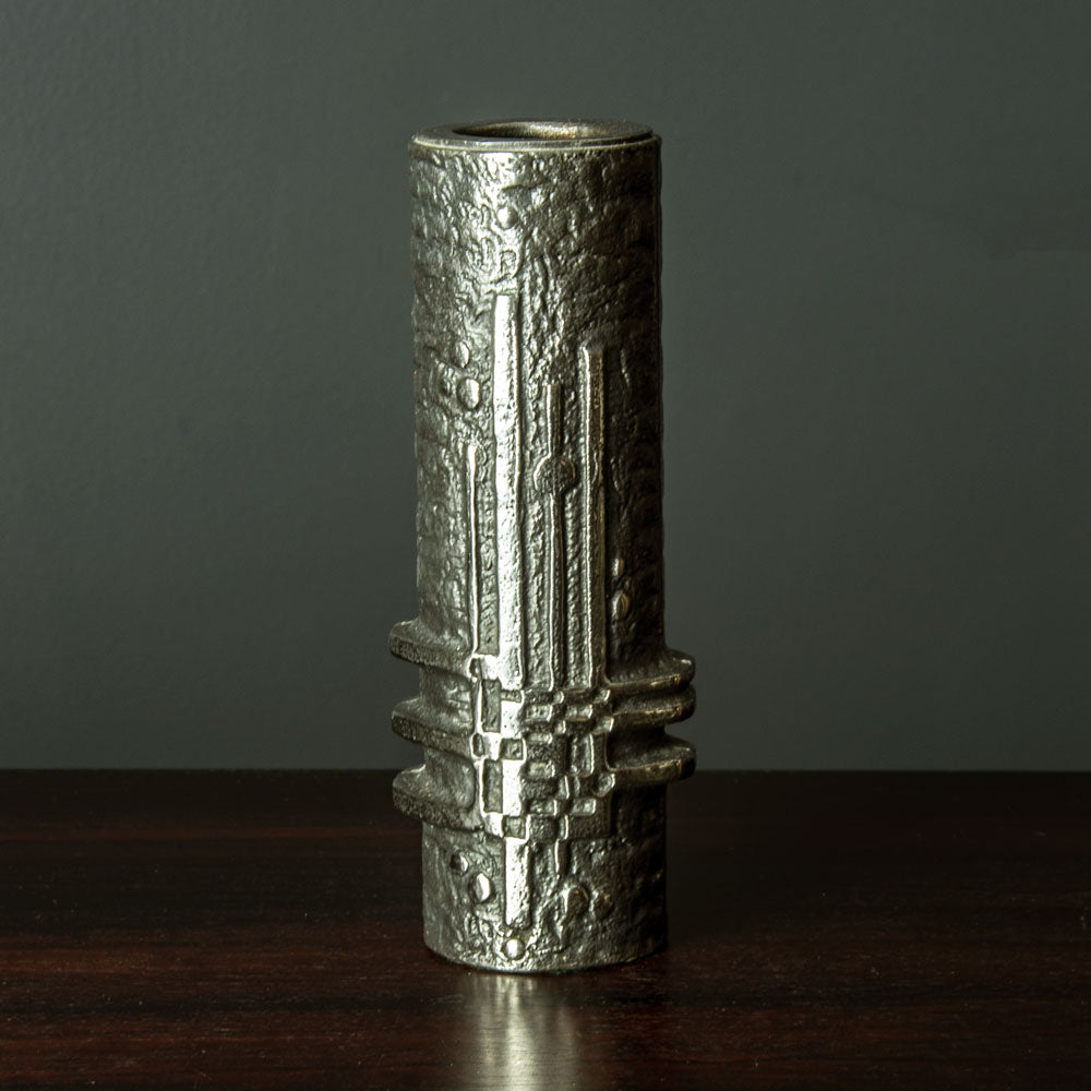Olav Joff, Norway, brutalist stainless steel vase H1425