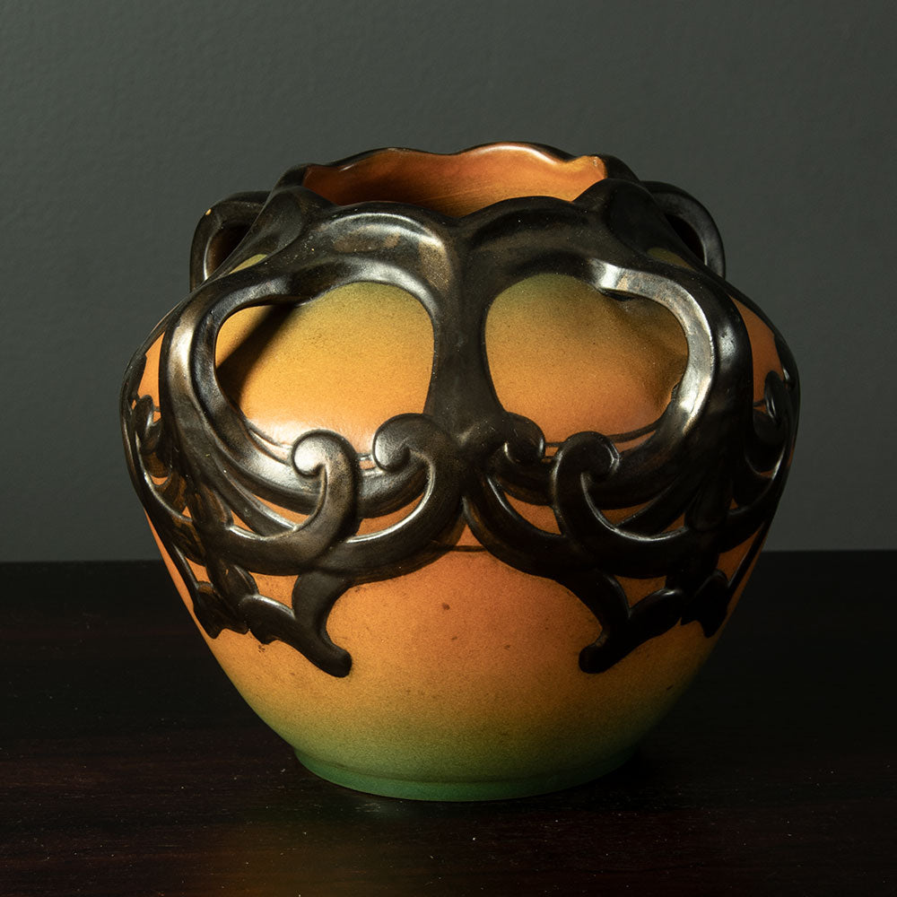 P. Ipsen, Denmark, earthenware vase with dark brown and orange glaze H1344
