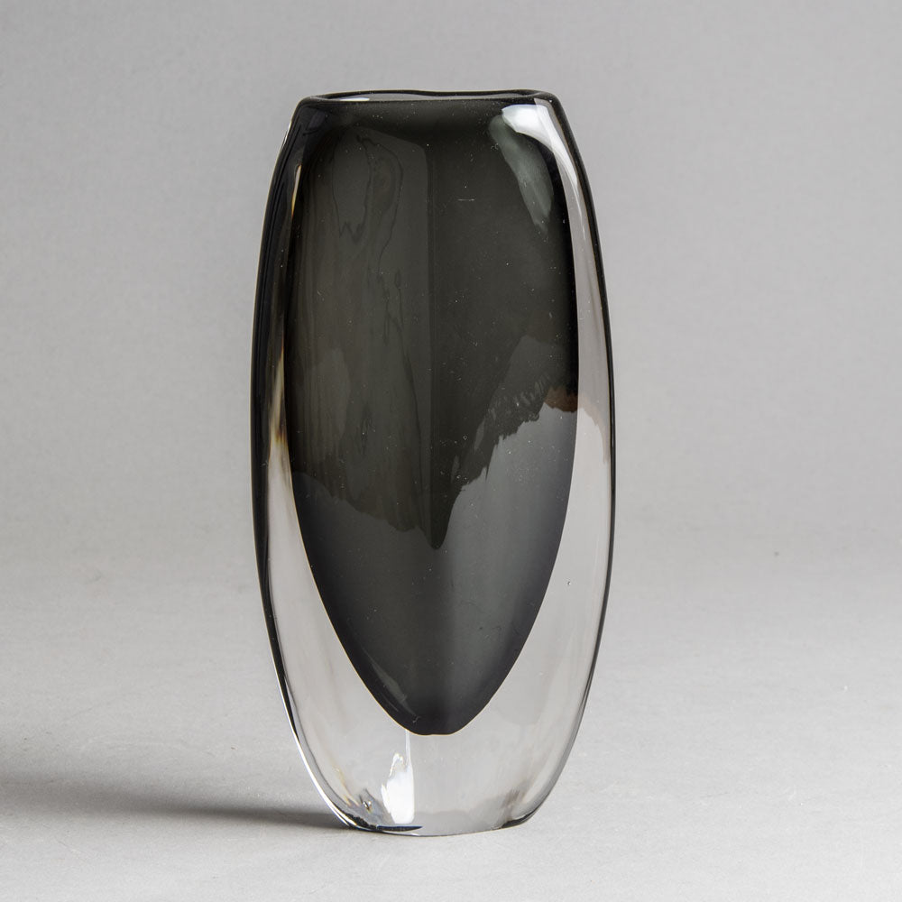 Nils Landberg for Orrefors, glass sommerso vase in gray and clear H1363