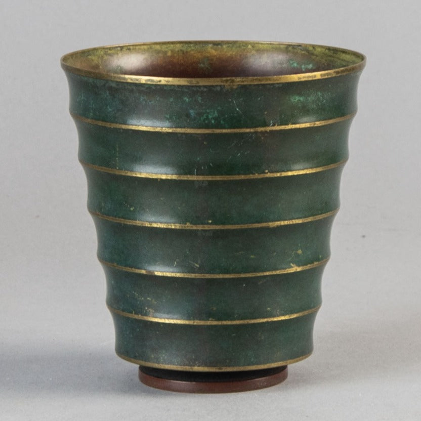 WMF Ikora, Germany, ribbed light bronze vase 
