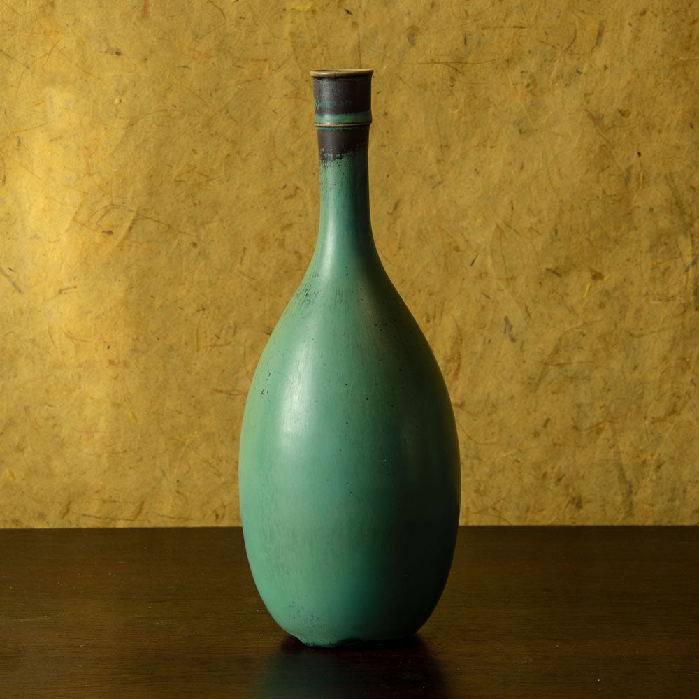 Stig Lindberg for Gustavsberg, unique stoneware vase with blue green matte glaze H1480