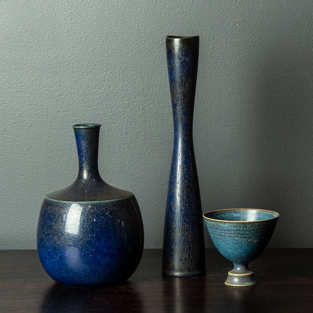Group of unique items with blue glaze by Stig Lindberg for Gustavsberg