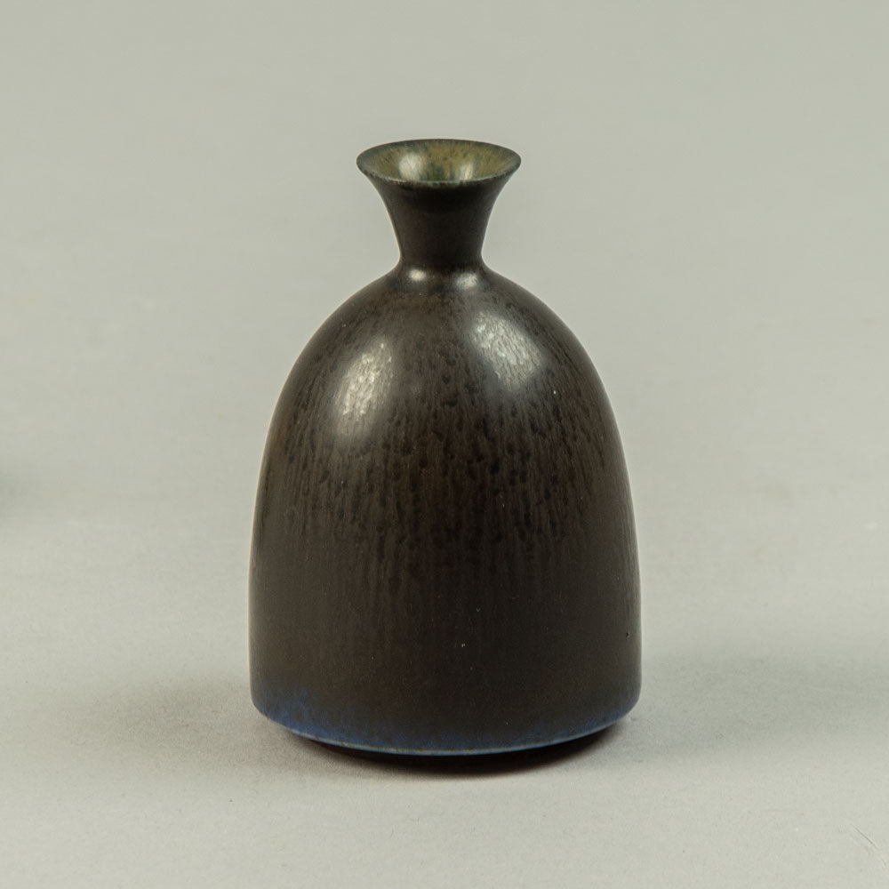 Berndt Friberg for Gustavsberg cabinet vase with charcoal and blue haresfur glaze G9158
