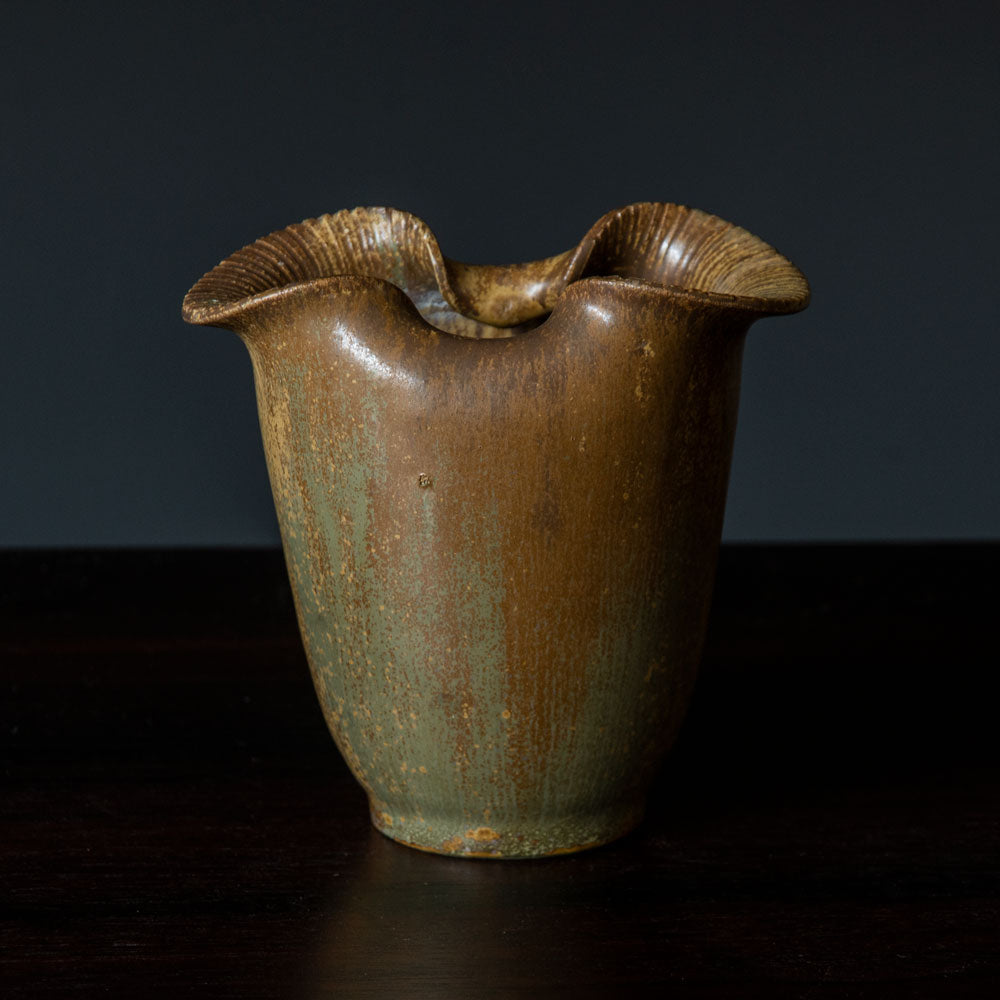 Arne Bang, Denmark , stoneware vase with matte brown, yellow ochre and green glaze G9062