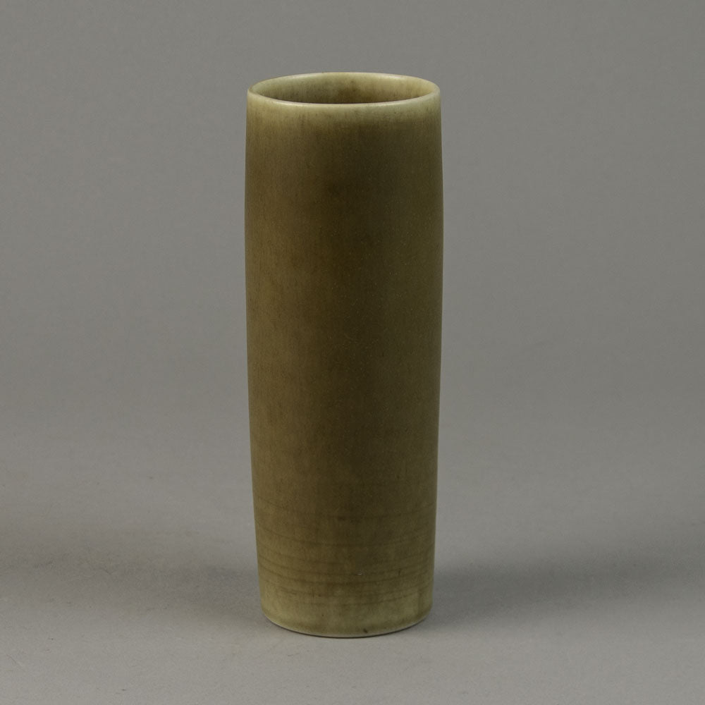 Per Linnemann-Schmidt for Palshus cylindrical vase with olive haresfur glaze N9036